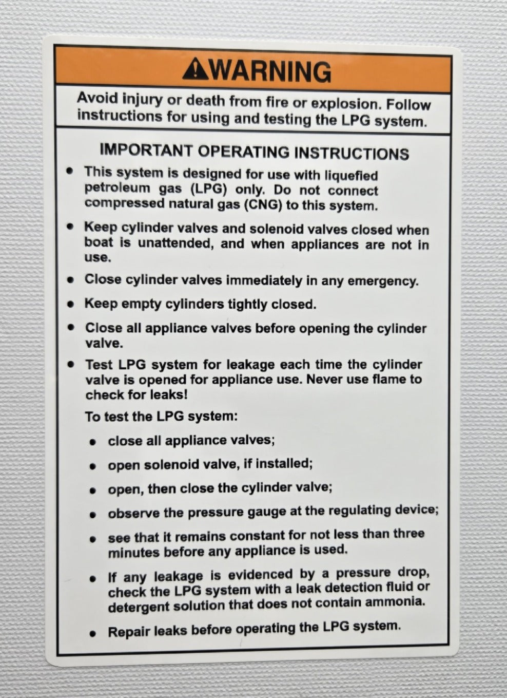 LPG (Propane) Warning Label (our #113A)