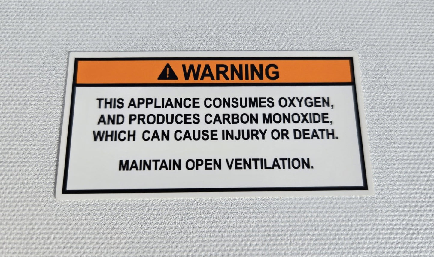 Open Flame Appliance Asphyxiation Warning Label (our #135)