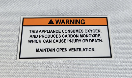 Open Flame Appliance Asphyxiation Warning Label (our #135)