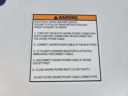 AC Shore Power Inlet Warning Label (our #141)