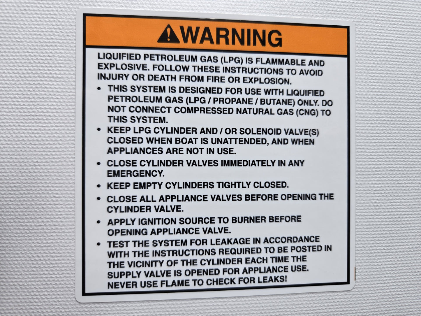 LPG (Propane) Warning Label (our #113)