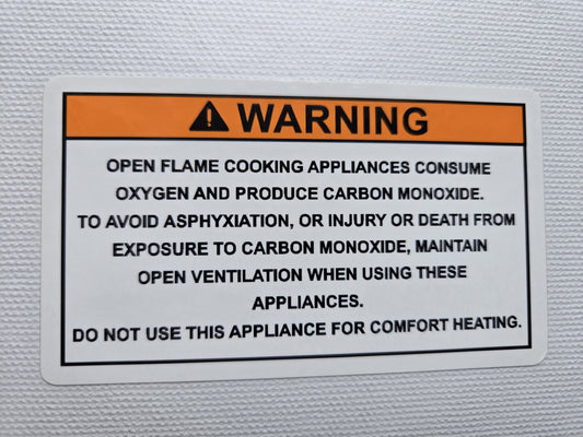 Open Flame Cooking Asphyxiation Warning Label (our #115)