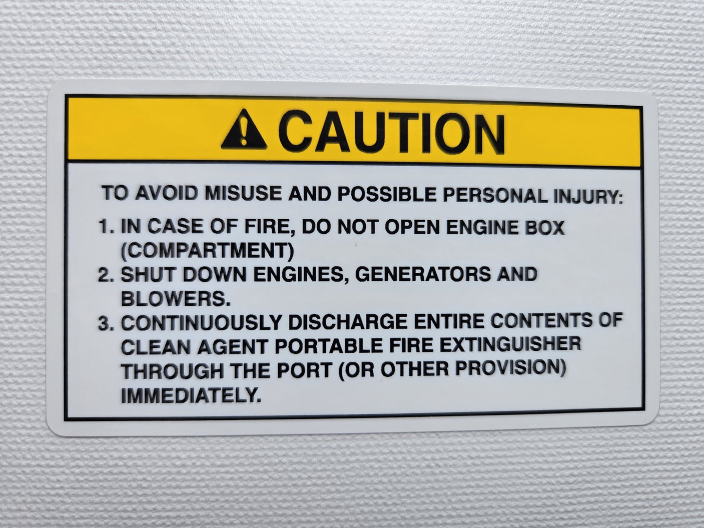 Engine Compartment Fire Caution Label (our #118)