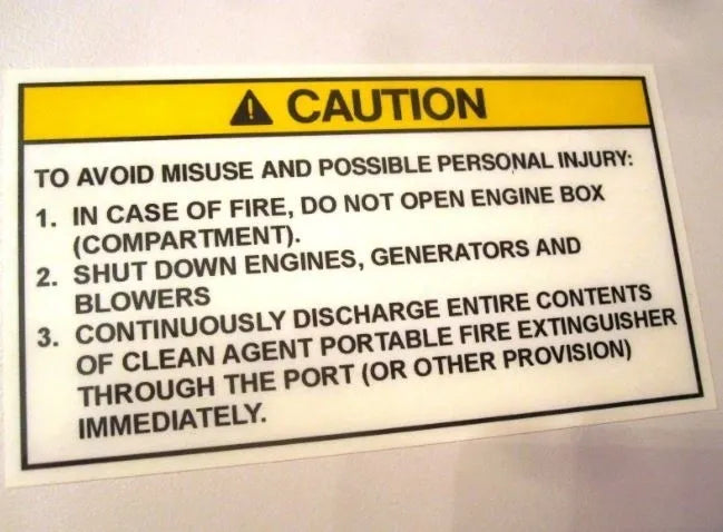 Engine Compartment Fire Caution Label (our #118) – BoatLabels.com