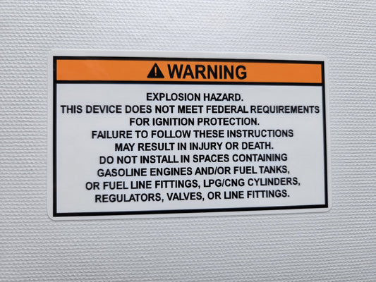 Not Ignition Protected Explosion Warning Label (our #124)