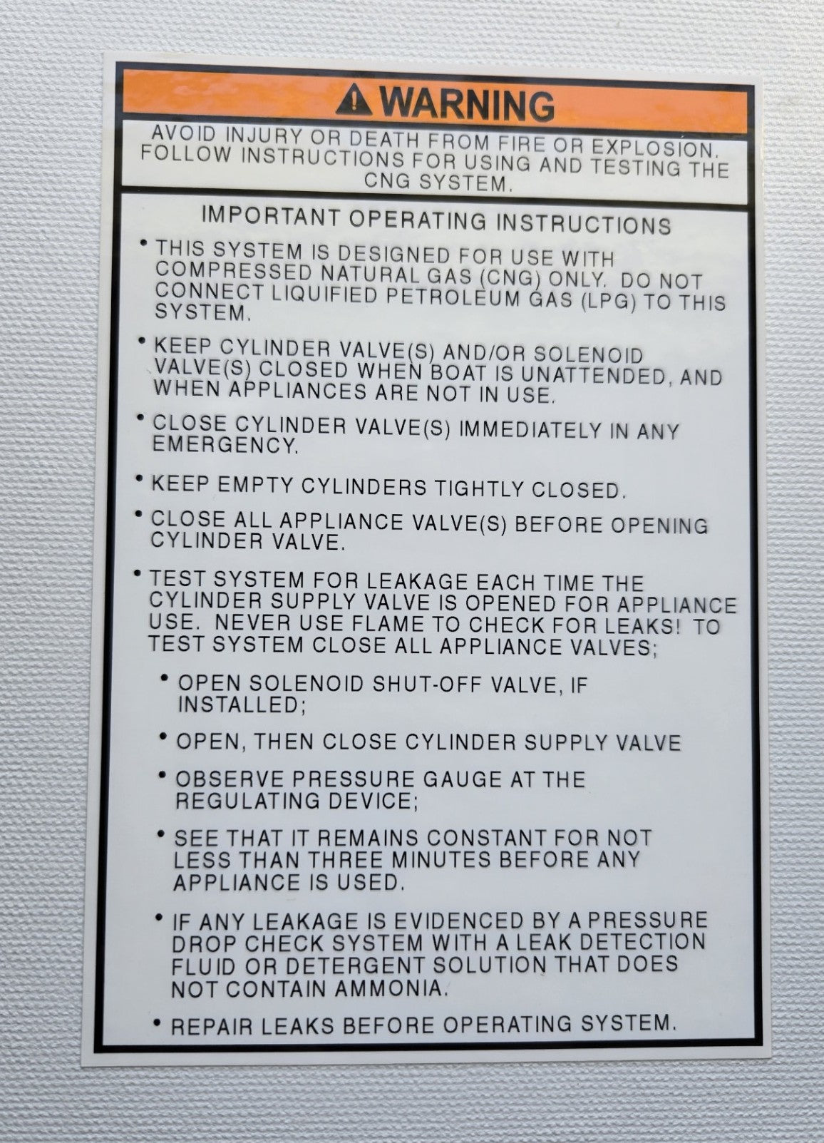 CNG System Warning Label (our #128)