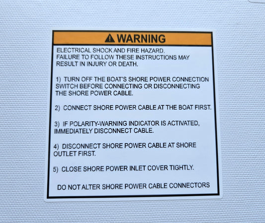 AC Shore Power Inlet Warning Label (our #141)