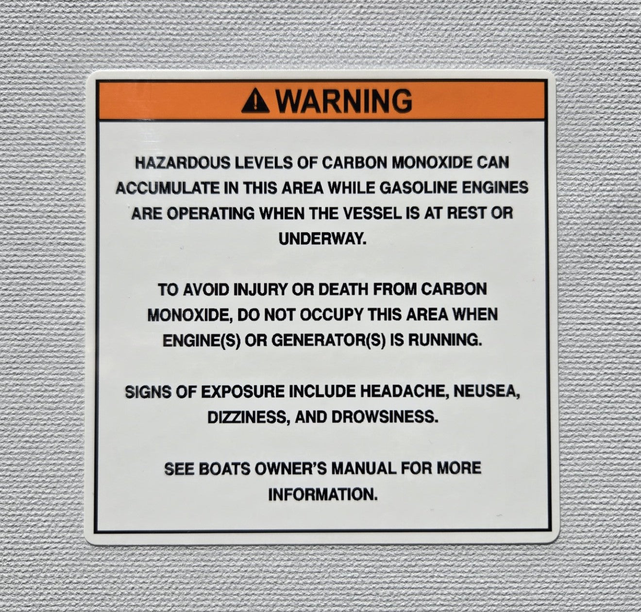 CO Levels in an Area Warning Label (our #162) – BoatLabels.com