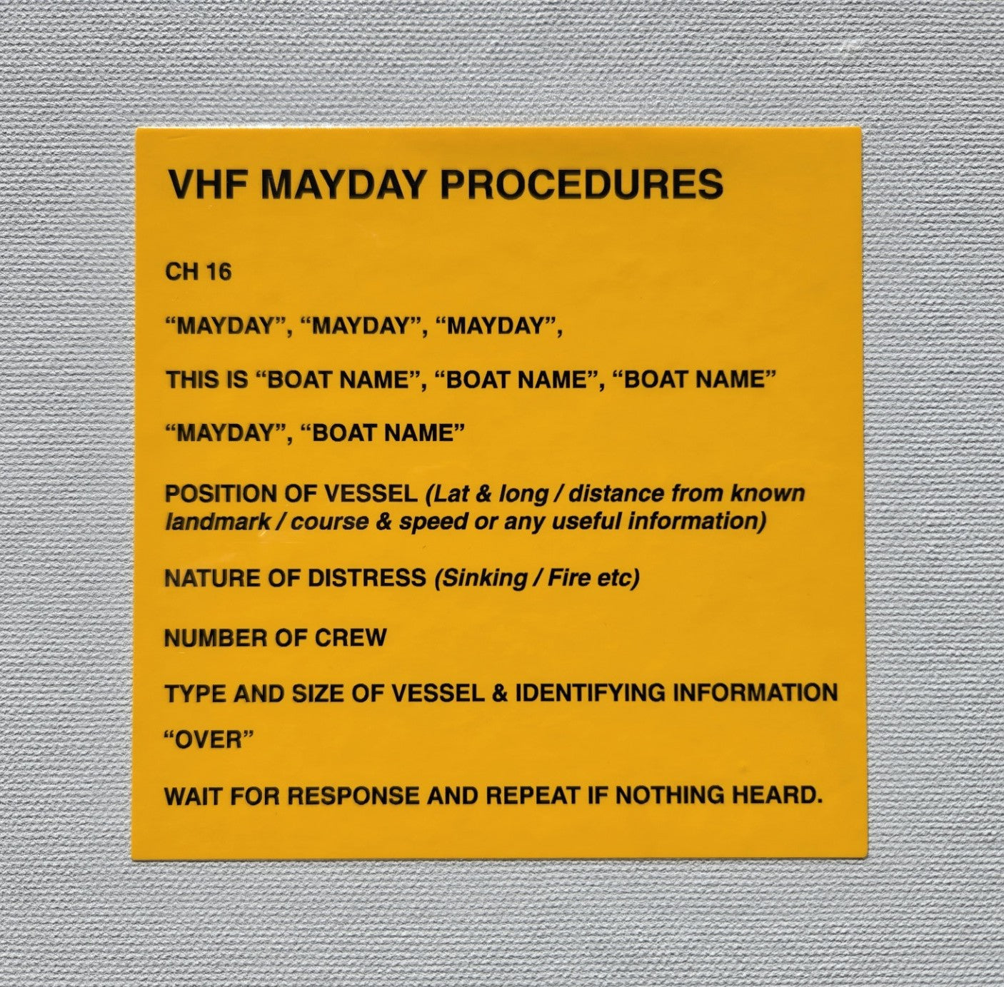 Mayday Calling Instructions Label (our #165)